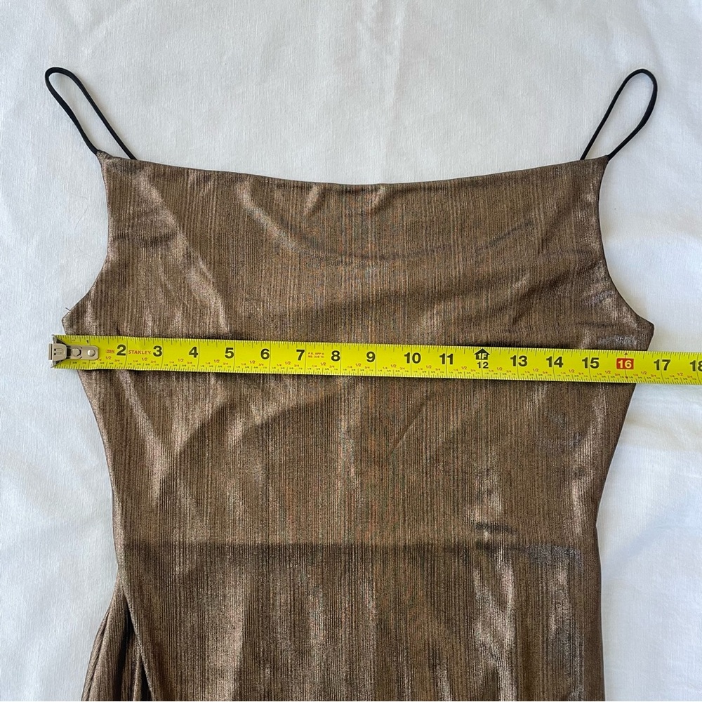 Blanc Mini Dress Metallic Spaghetti Strap Sparkly M Coffee Brown Medium club - Picture 6 of 8